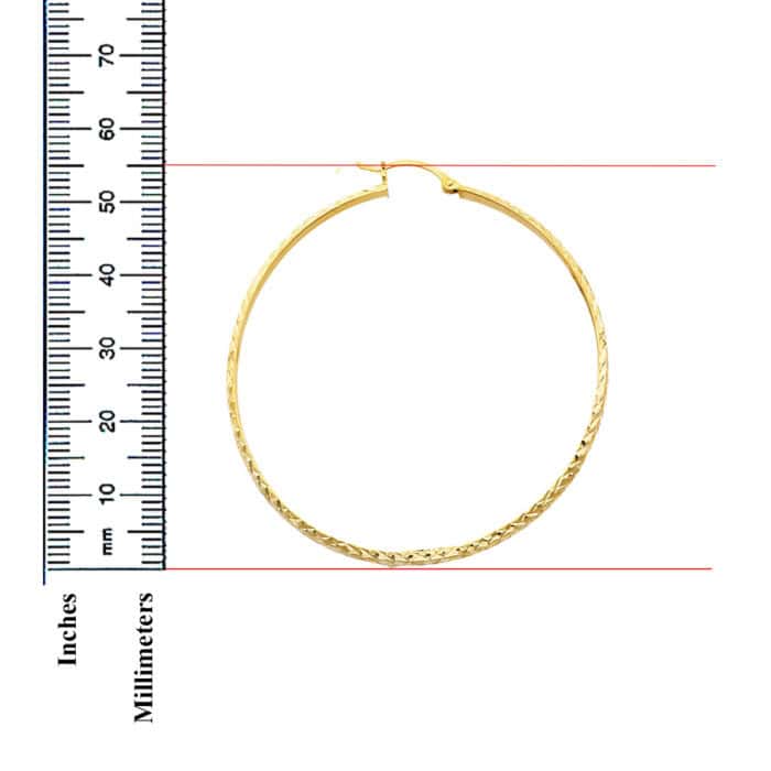 14K Yellow Gold 3mm Diamond Cut Hoop Earrings - Image 2