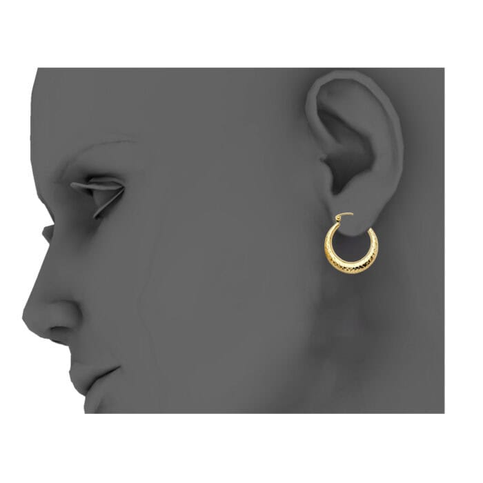 14K Yellow Gold 4mm Diamond Cut Hoop Earrings - Image 4