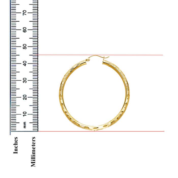 14K Yellow Gold 3mm Diamond Cut Hoop Earrings - Image 2