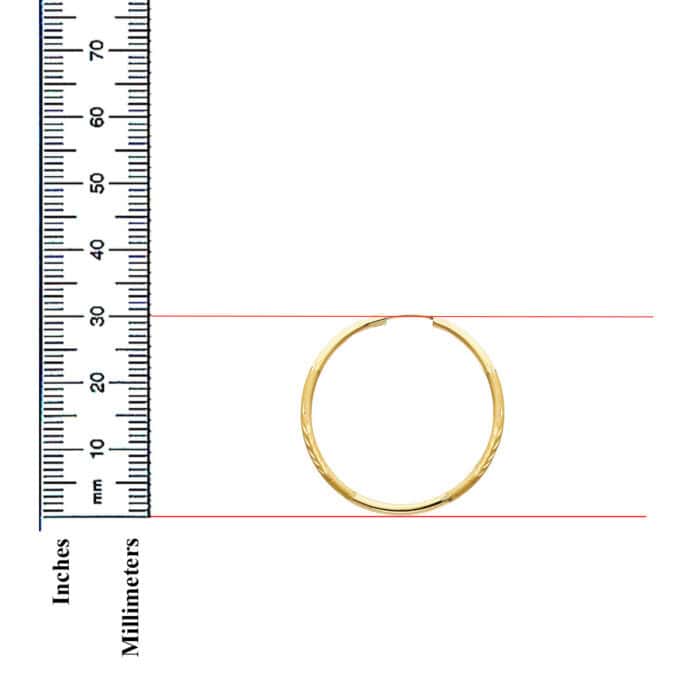 14K Yellow Gold 2mm Diamond Cut Hoop Earrings - Image 2
