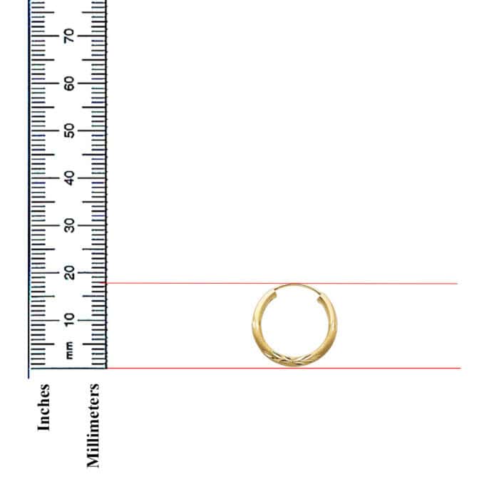 14K Yellow Gold 2mm Diamond Cut Hoop Earrings - Image 2