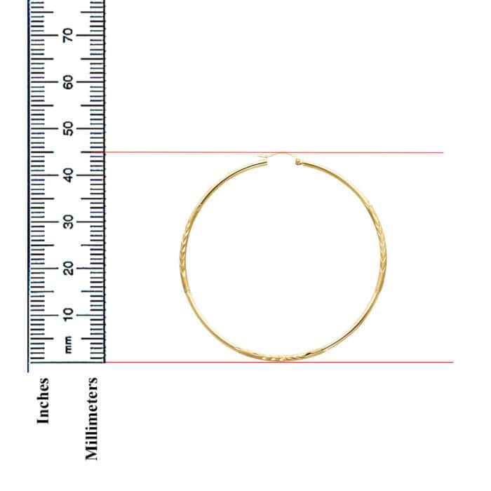 14K Yellow  2mm Diamond Cut Hoop Earrings - Image 2