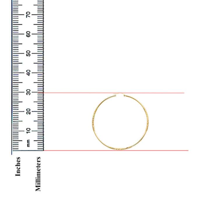 14K Yellow Gold 2mm Diamond Cut Hoop Earrings - Image 2