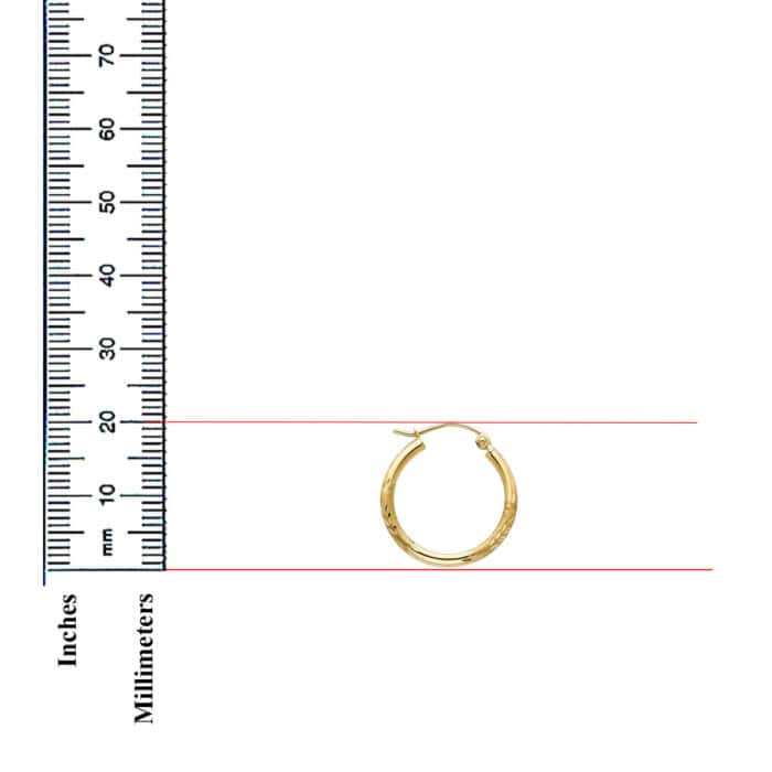 14K Yellow Gold  2mm Diamond Cut Hoop Earrings - Image 2