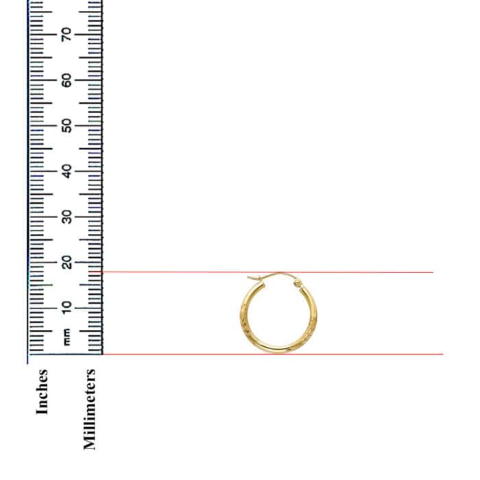 14K Yellow Gold  2mm Diamond Cut Hoop Earrings - Image 2