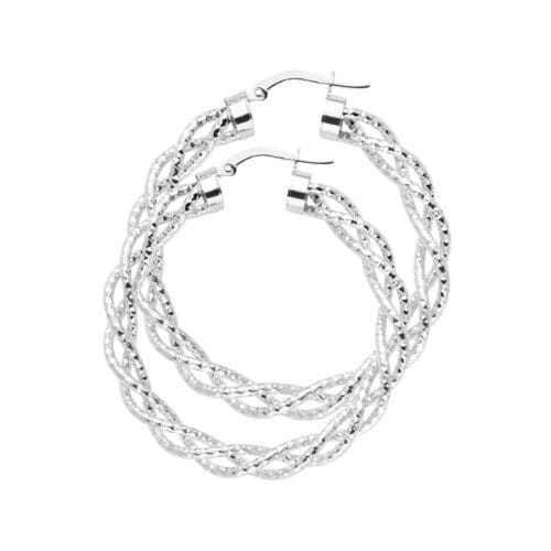14K White Gold 3mm Twisted Hoop Earrings