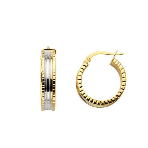 14K Two Tone Gold 6mm Diamond Cut Hoop Earrings