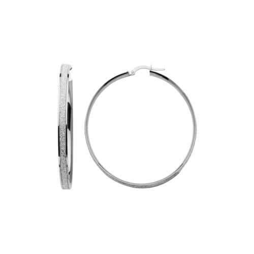 14K White Gold 4mm Sparkling Center Hoop Earrings