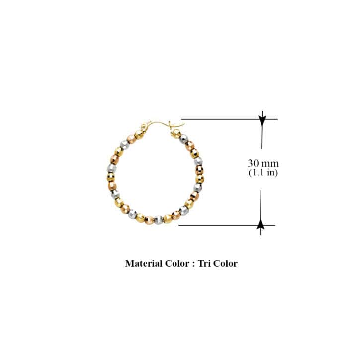 14K Tri Color Gold Disco Ball Hoop Earrings - Image 2