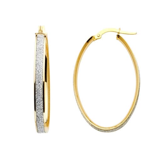 14K Two Tone Gold 4mm Sparkling Center Hoop Earrings