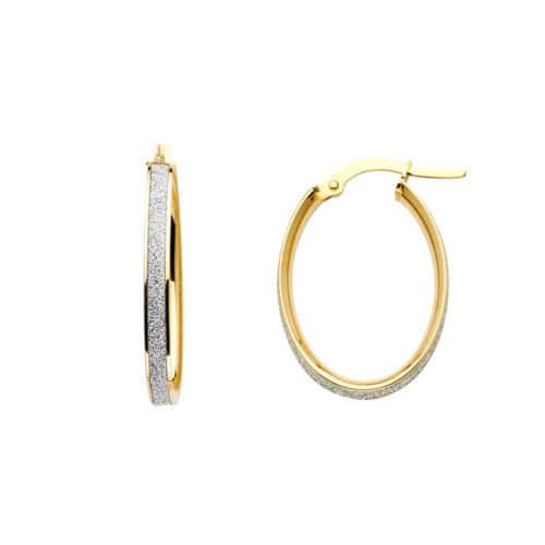 14K Two Tone Gold 4mm Sparkling Center Hoop Earrings