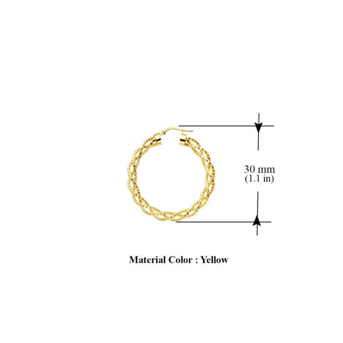 14K Yellow Gold 3mm Twisted Hoop Earrings - Image 2