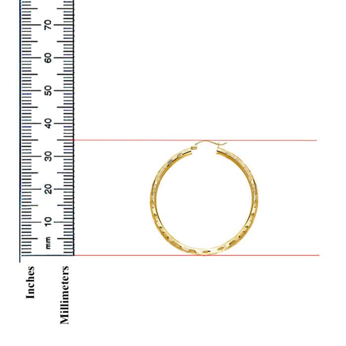 14K Yellow Gold 3mm Diamond Cut Hoop Earrings - Image 2