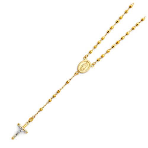 14K Yellow Gold 3mm Ball Rosary Necklace - 18"