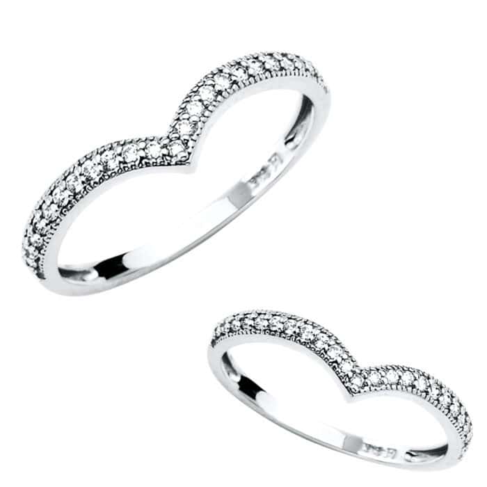 14K White Gold V-Shape Cubic Zirconia Band - Image 3