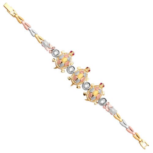 14K Tri Color Gold Turtle Bracelet - 7.5"