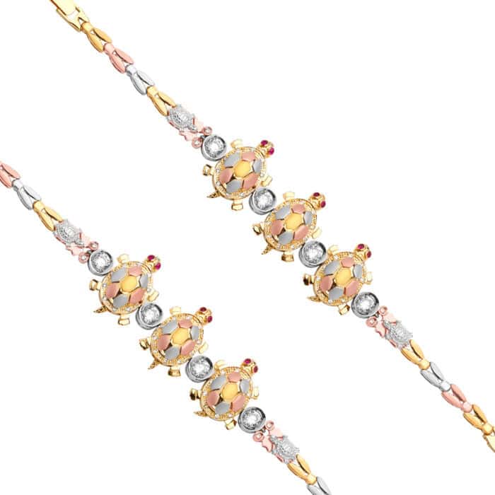 14K Tri Color Gold Turtle Bracelet - 7.5" - Image 2