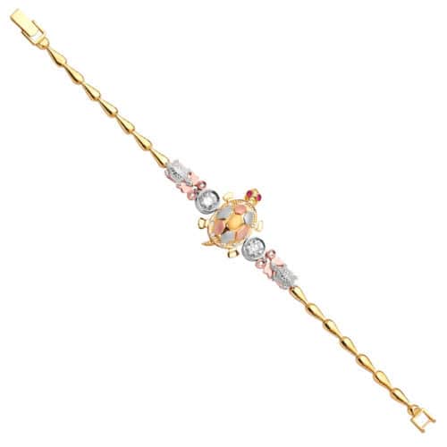14K Tri Color Gold Turtle Bracelet - 7.5"