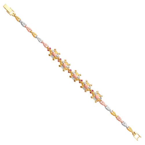 14K Tri Color Gold Turtle Bracelet - 7.5"