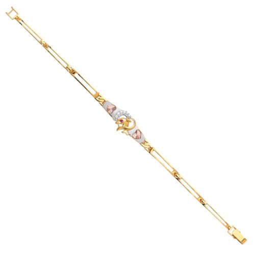 14K Tri Color Gold Dolphin Bracelet - 7.5"