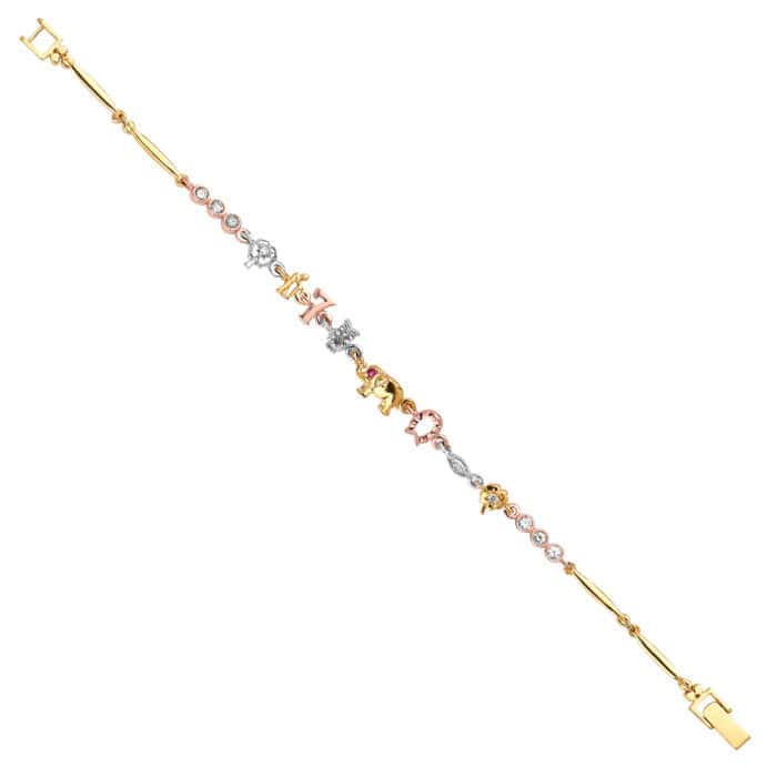 14K Tri Color Gold Lucky Bracelet - 7"