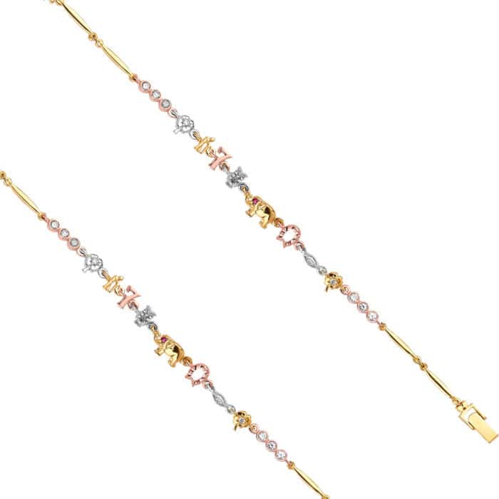 14K Tri Color Gold Lucky Bracelet - 7" - Image 2