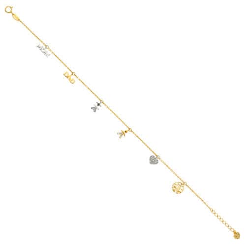 14K Yellow Gold Dangling Cubic Zirconia Light Chain Bracelet - 7+1"