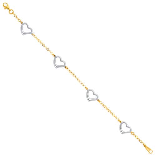 14K Two Tone Gold Light Bracelet with Heart - 7.5"