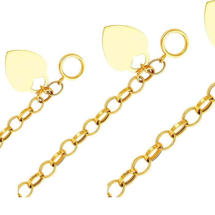14K Yellow Gold Light Hollow Bracelet with Heart Pendant - 7.5" - Image 2