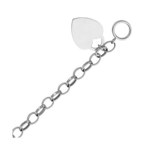 14K White Gold Light Hollow Bracelet with Heart Pendant - 7.5"