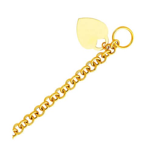 14K Yellow Gold Light Hollow Bracelet with Heart Pendant - 7.5"