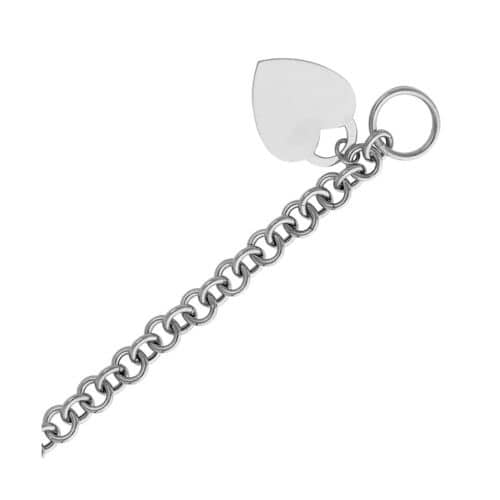 14K White Gold Light Hollow Bracelet with Heart Pendant - 7.5"