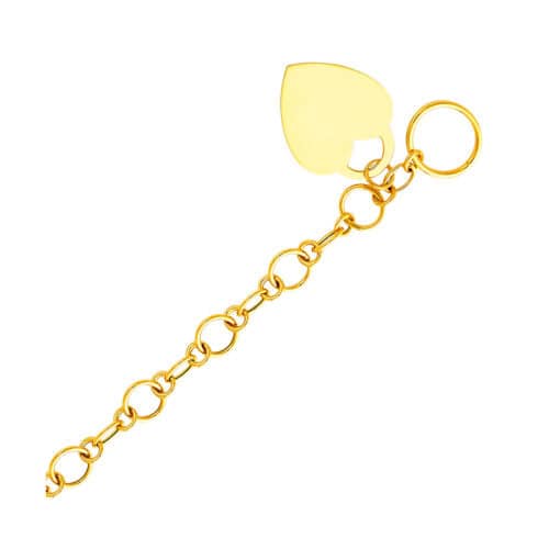 14K Yellow Gold Light Hollow Bracelet with Heart Pendant - 7.5"