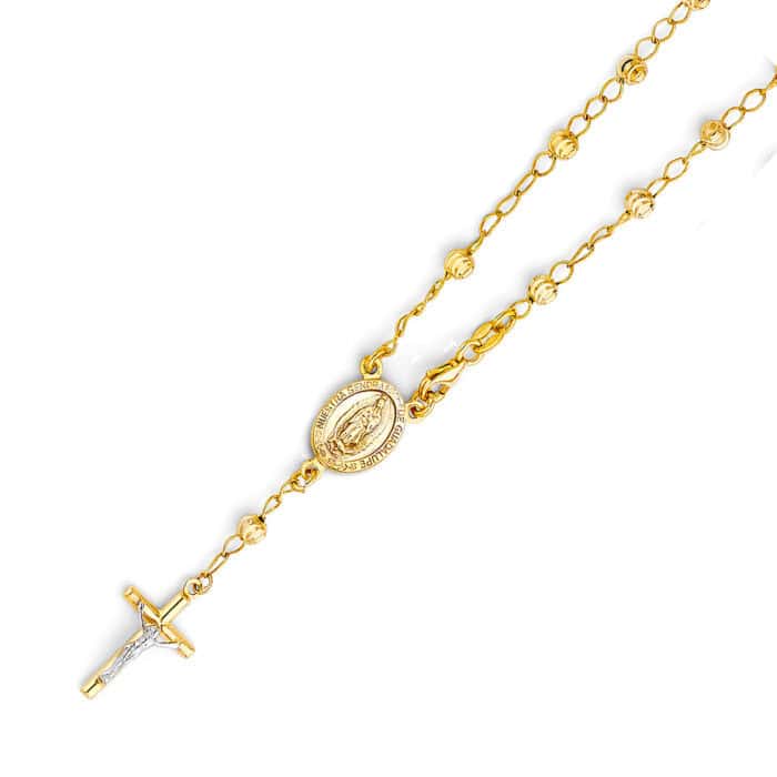 14K Yellow Gold 4mm Moon Ball Rosario Bracelet - 7.25"