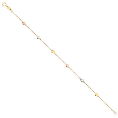 14K Tri Color Gold Chain Bracelet w/Heart - 7.25"