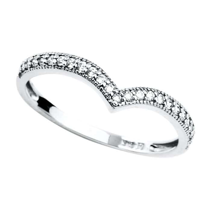 14K White Gold V-Shape Cubic Zirconia Band - Image 2