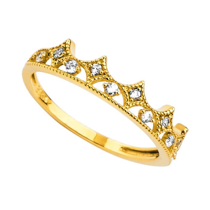 14K Yellow Gold Cubic Zirconia Crown Band - Image 2