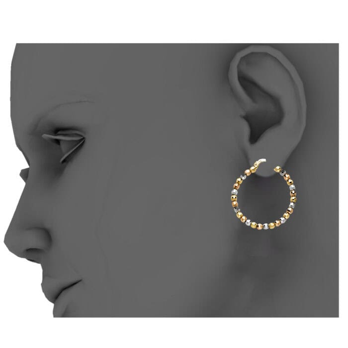 14K Tri Color Gold Disco Ball Hoop Earrings - Image 3