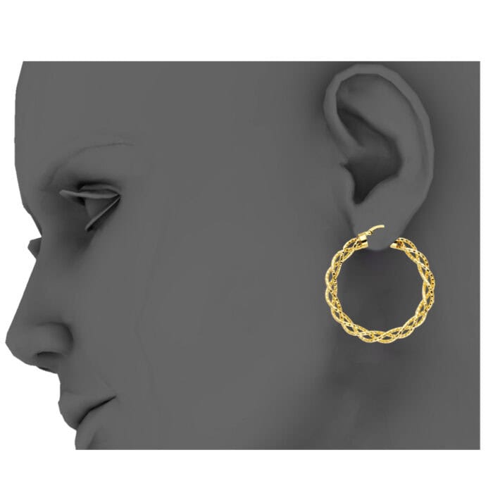 14K Yellow Gold 3mm Twisted Hoop Earrings - Image 3