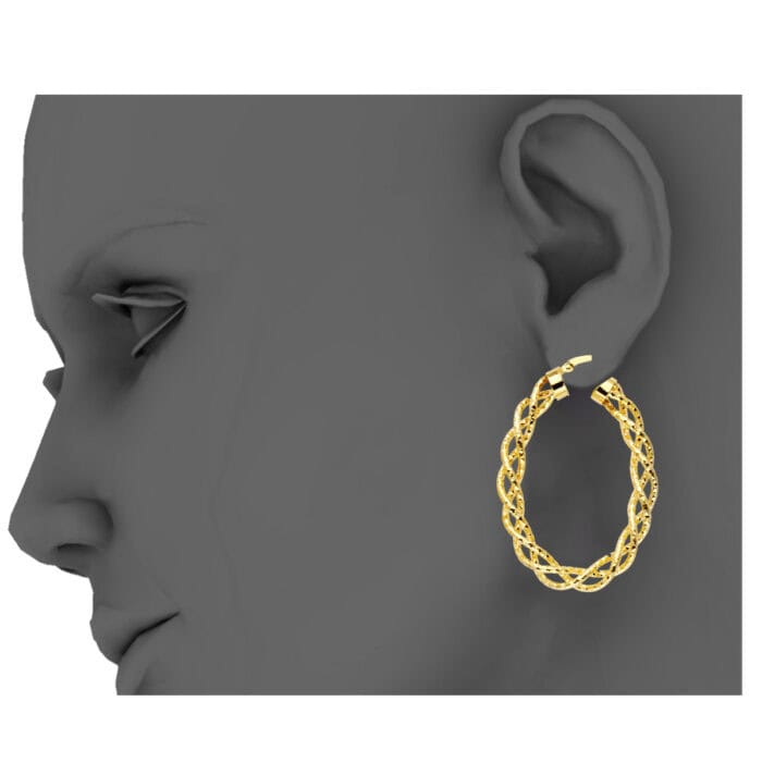 14K Yellow Gold 3mm Twisted Hoop Earrings - Image 3