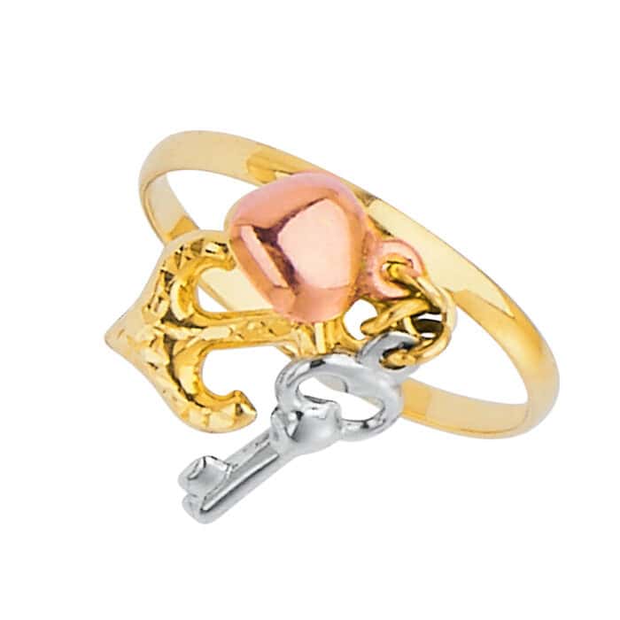 14K Yellow Gold Ring w/3C Hanging Charm - Image 2