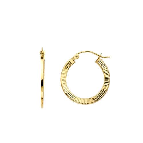 14K Yellow Gold 2mm Diamond Cut Hoop Earrings