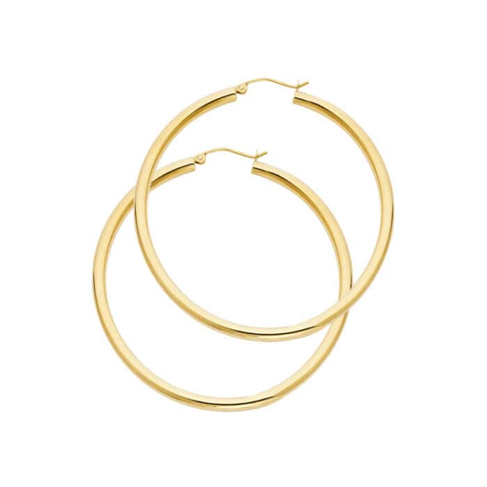 14K Yellow Gold 3.0 MM Hoop Earrings