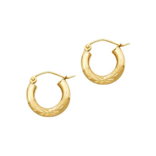 14K Yellow Gold 3mm Diamond Cut Hoop Earrings