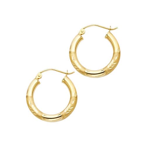 14K Yellow Gold 3mm Diamond Cut Hoop Earrings