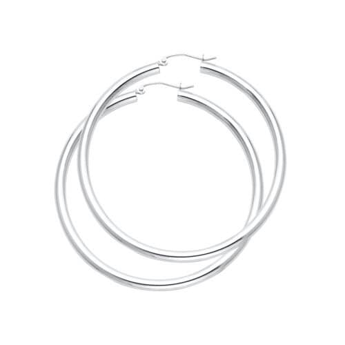 14K White Gold 3mm Plain Hoop Earrings