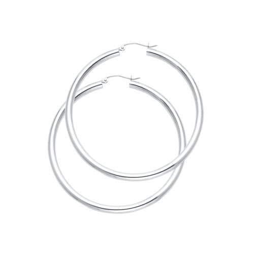 14K White Gold 3mm Plain Hoop Earrings