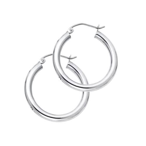 14K White Gold 3mm Plain Hoop Earrings