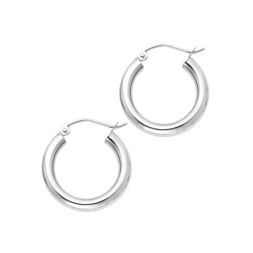 14K White Gold 3mm Plain Hoop Earrings