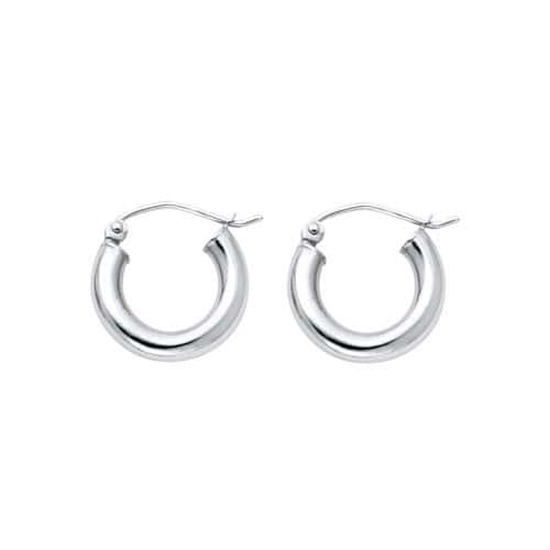 14K White Gold 3mm Plain Hoop Earrings